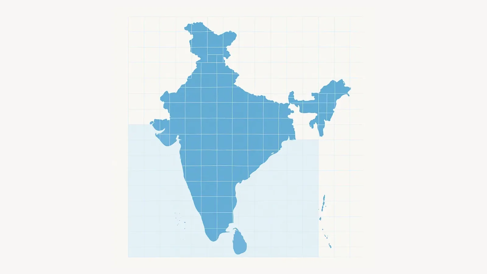 Map of India overlaid with a fine square grid.