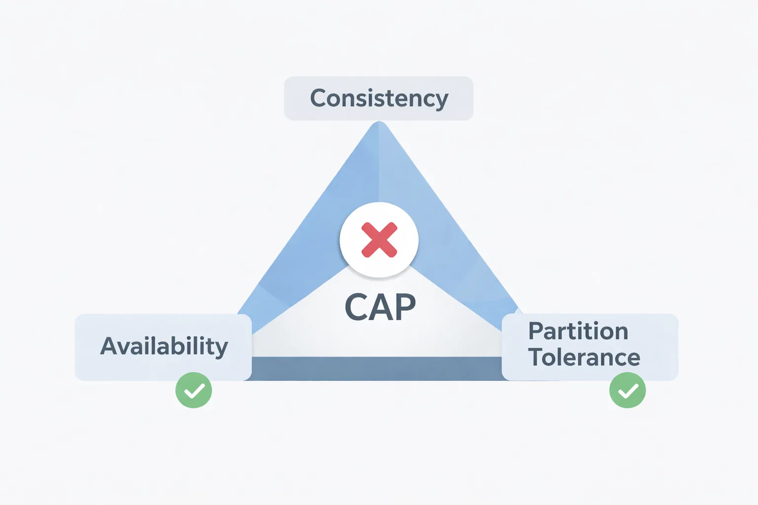 The CAP triangle with Availability and Partition Tolerance ticked and Consistency crossed out.