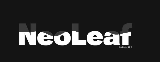 A custom loading screen showing the word NeoLeaf in large letters with a loading 56% indicator.