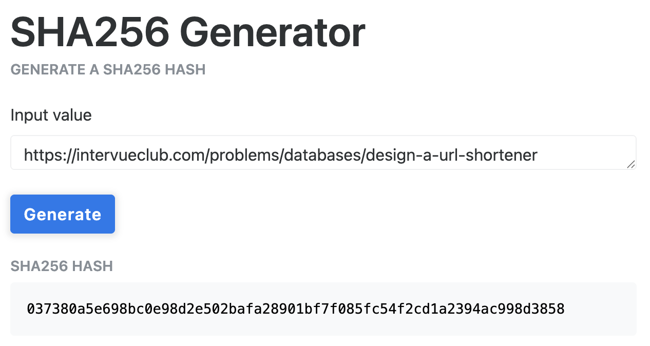 SHA-256 hashes of example URLs